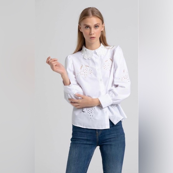 ZARA POPLIN SHIRT WITH EYELET EMBROIDERY SIZE M - Picture 9 of 14